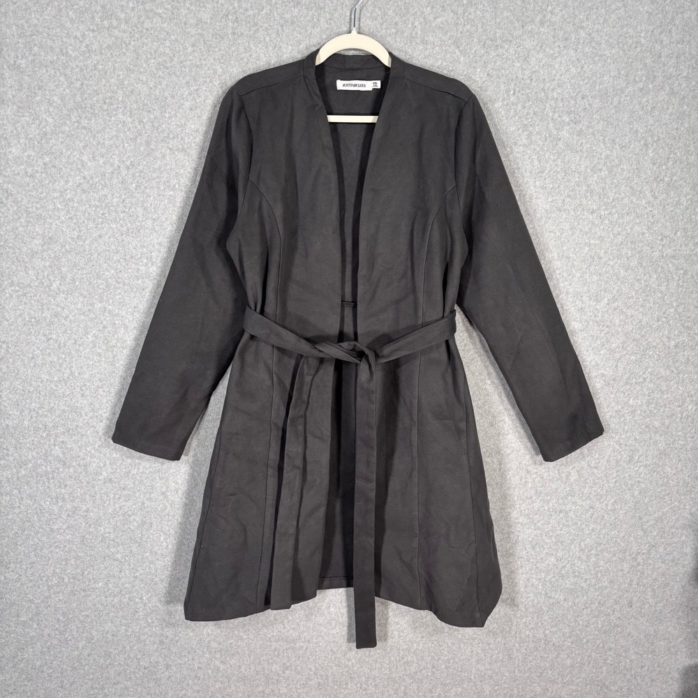 Just Fabulous Cardigan Jacket Coat XXL Charcoal Belted Open Quiet Luxury Minimal